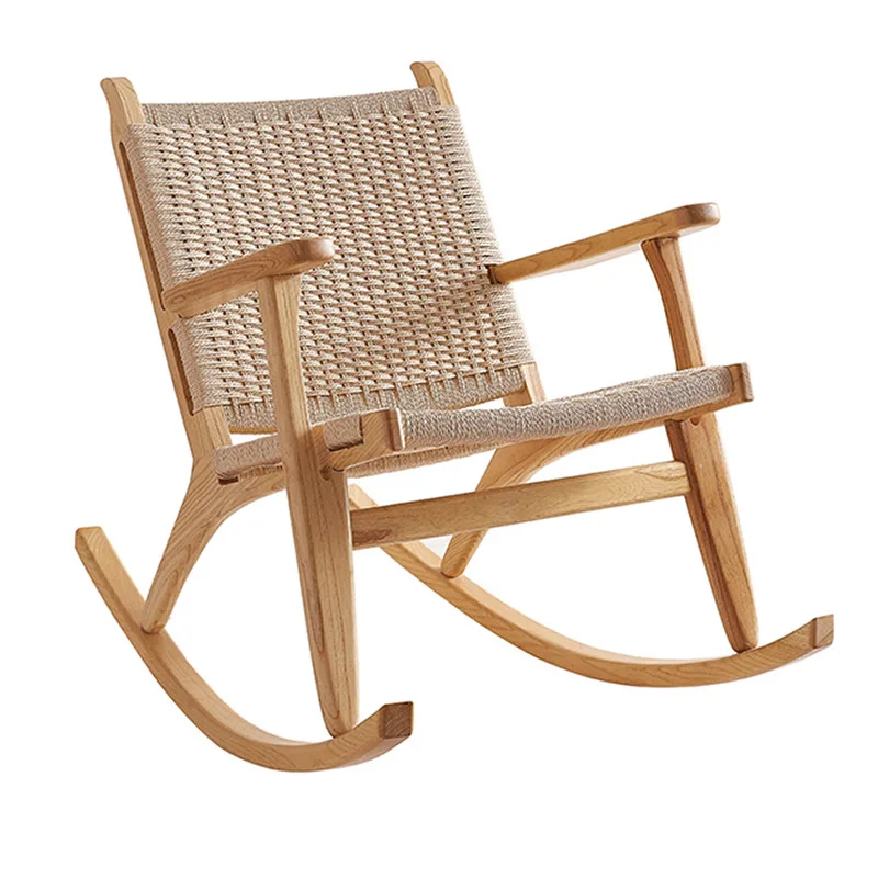 

wood rocking chair rattan leisure chair Japanese-style wabi-sabi bed and breakfast hotel balcony rattan sofa rocking chair