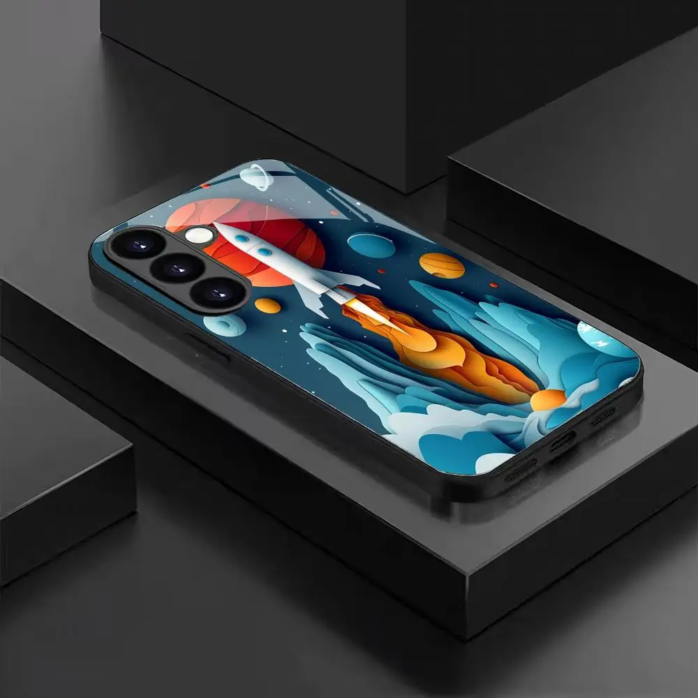 Cartoon rocket electroplated glass phone case suitable for Samsung Galaxy S26 S25 S24 S23 S22 S20 FE/Ultra/Plus anti drop