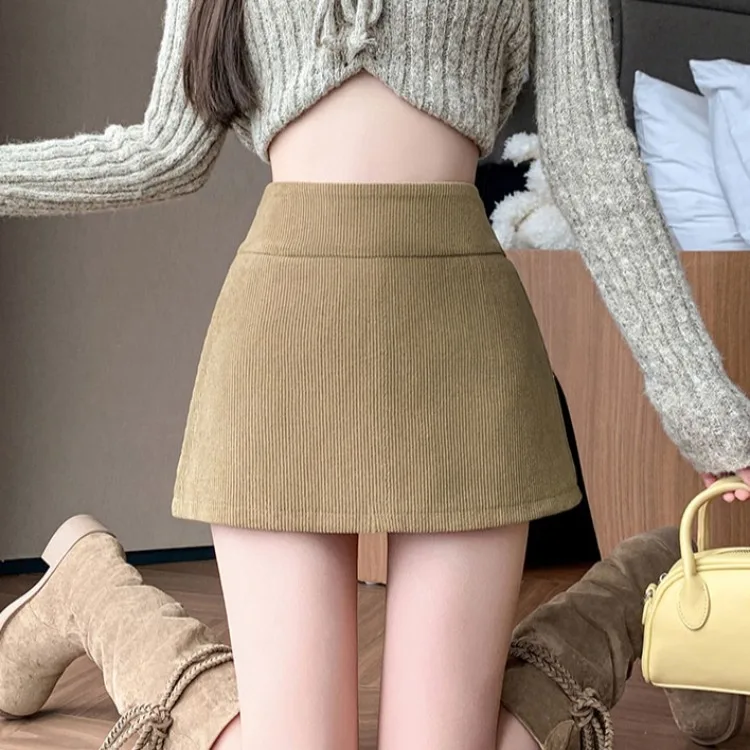 Jupe trapèze taille haute amincissante pour femmes, tissu velours, fermeture éclair, Design en Fiber de Polyester, automne hiver