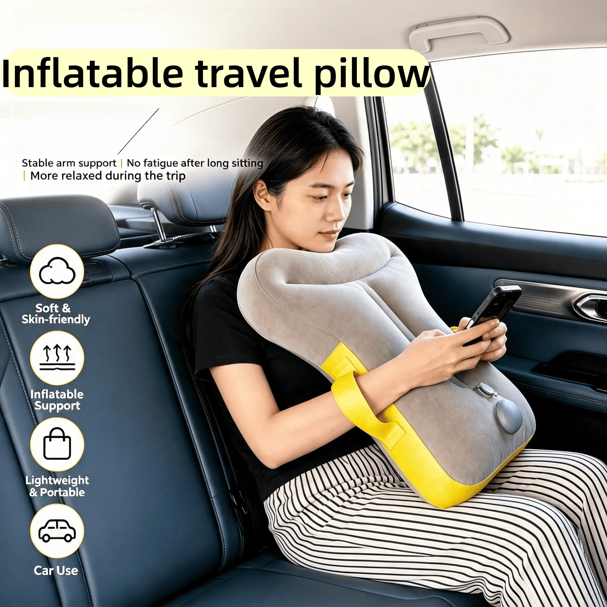 Foldable Inflatable Travel Pillow, Vertical Portable Pillow, Outdoor Camping Nap Pillow, Airplane Car Sleeping Pillow
