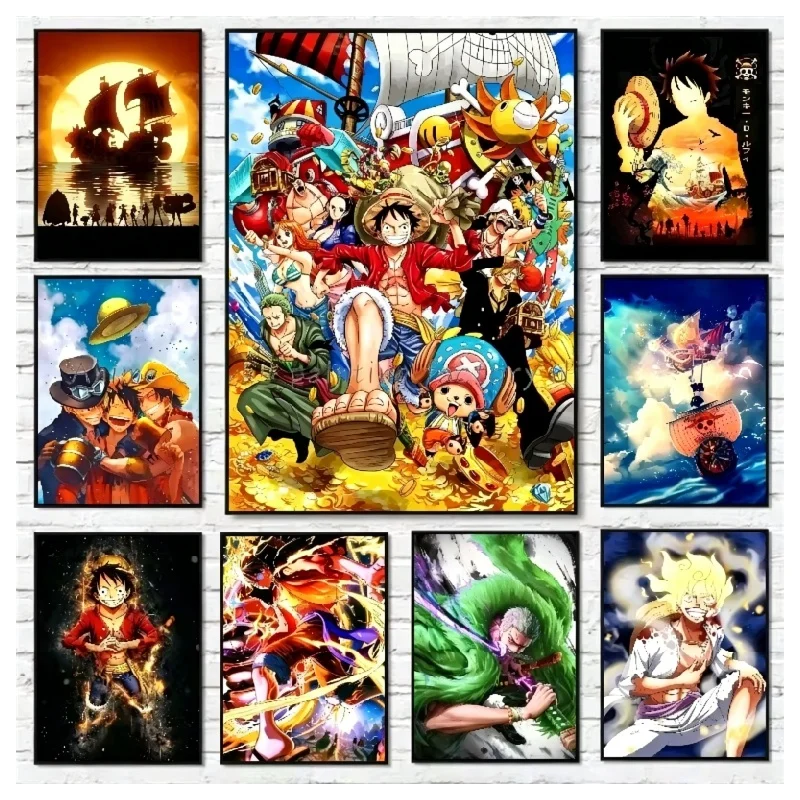 Pósteres de Lona con Diseño de Anime Retro de Bandai Japonés, Impresiones de Luffy de One Piece, Mural Decorativo para Pared del Hogar, Decoración Estética para Habitación