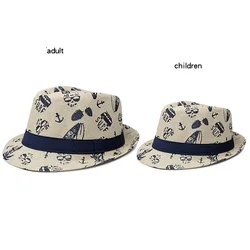 Summer Printed Cartoon Hat British Wind Beach Sun Visor Hat Straw Hat Jazz Hats for Men and children