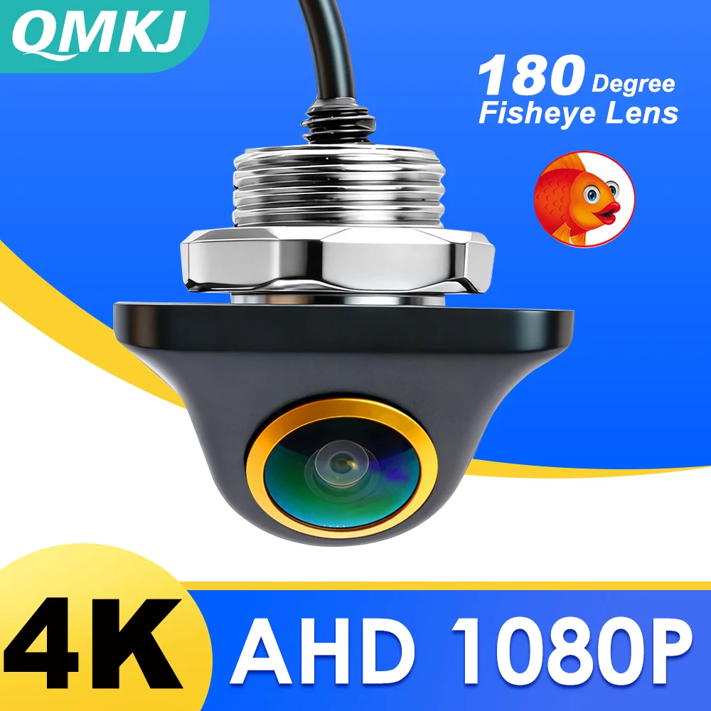 QMKJ 4K AHD 1080P Car Rear View Camera Full HD Night Vision 180 Degree Wide Angle Vehicle Front / Rear View Cam For Android DVD