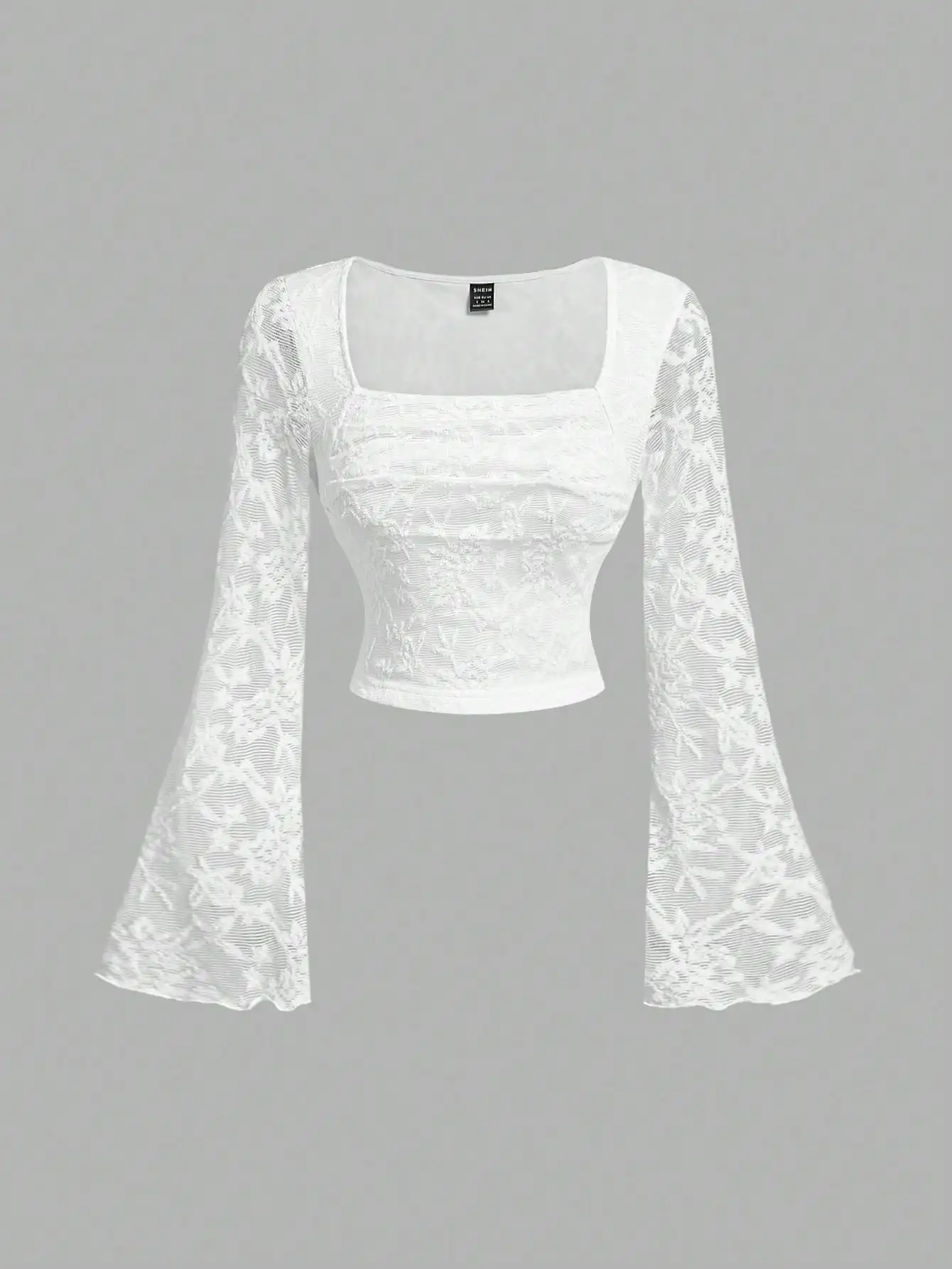 White Lace Long Sleeve Flared Top For Women Casual Fashion