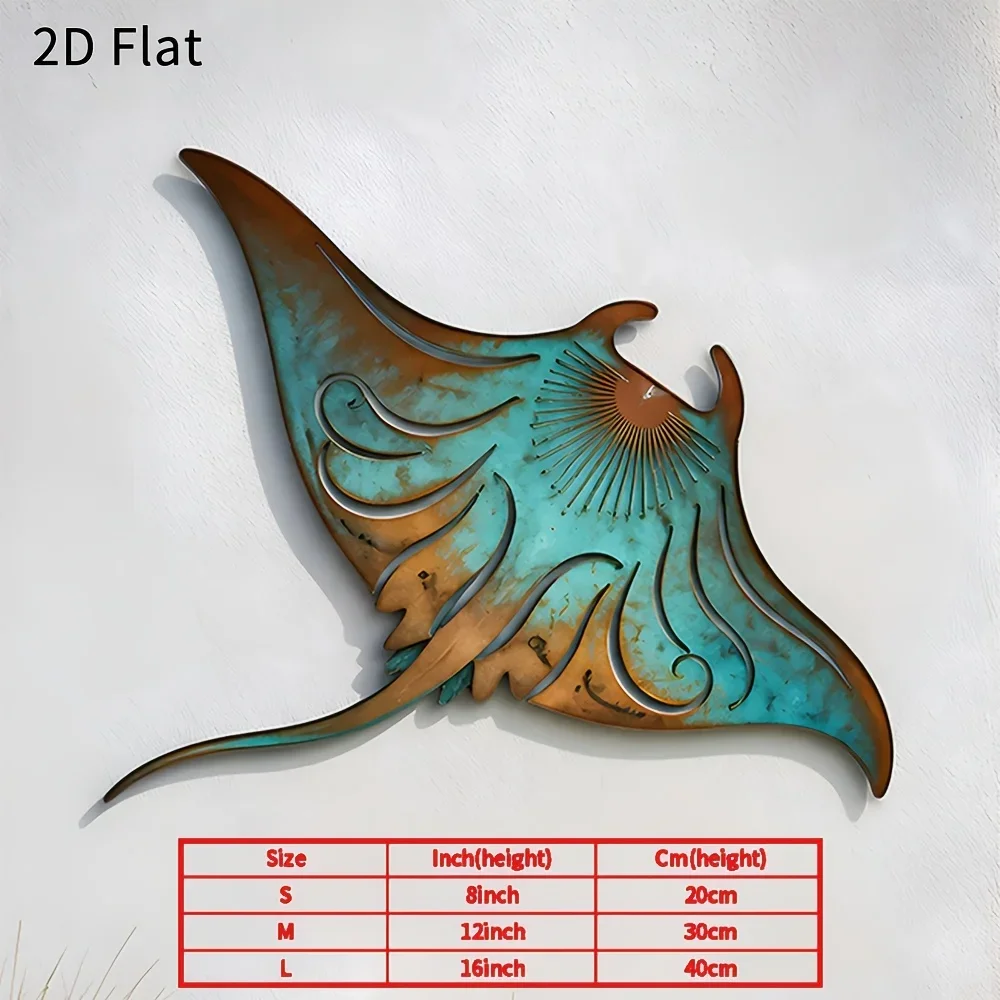 CIFBUY 1pc Vintage Patina Manta Ray Metal Tin Sign,20x30cm,2D Flat Print Coastal Nautical Wall Decor for Beach Villa