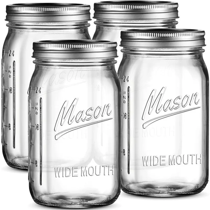 

Wide Mouth Mason Jars 32 oz [6 Pack] , For Canning, Fermenting, Pickling - Jar Decor - Microwave/Freeze/Dishwasher Safe.