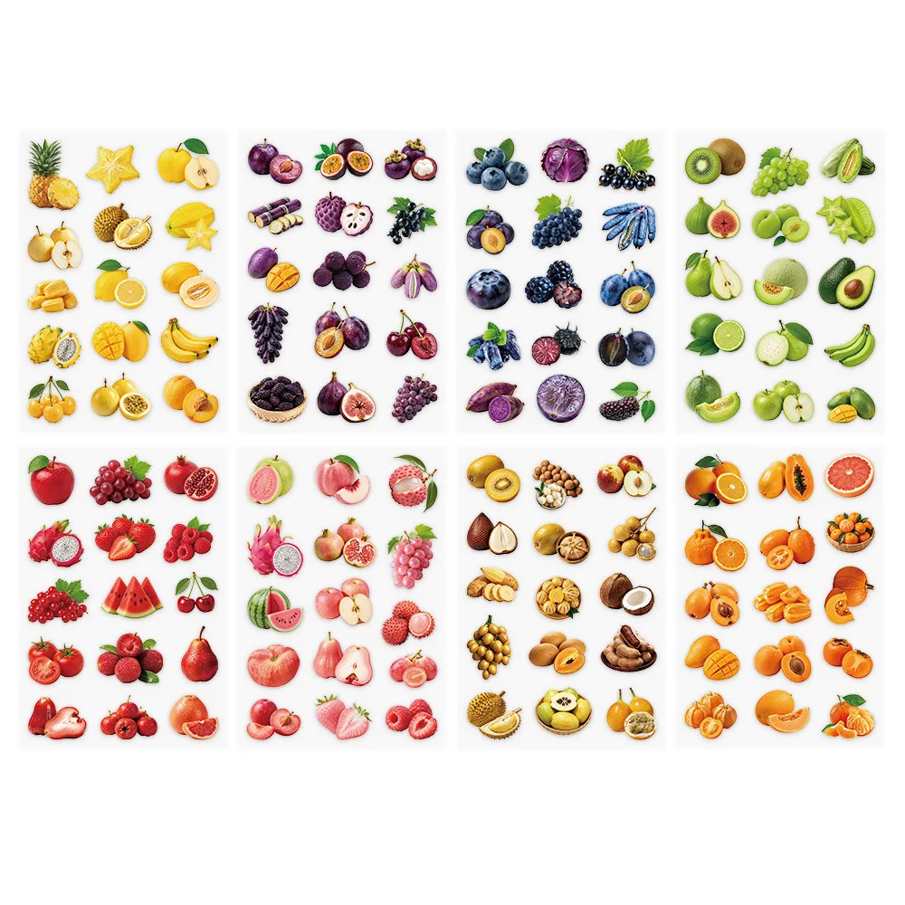 8 Pcs/Set Fruit & Vegetable Stickers, Garden Food Theme Transparent PET Decals for Pencil Case & Journal Decoration