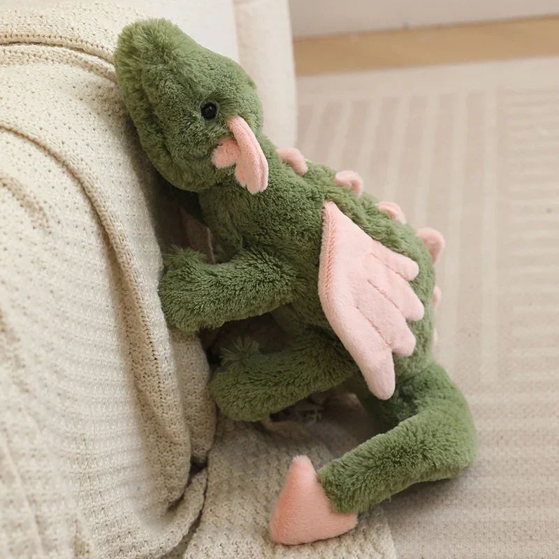 Peluche Drago Verde Matcha Carino, Morbido Pupazzo Drago Imbottito con Ali Rosa, Adorabile Peluche Abbracciabile per Regalo Ragazza e Decorazione Casa