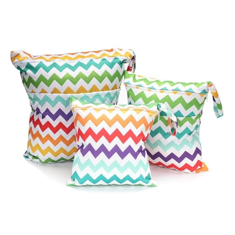 J15U 3 قطعة/المجموعة الطفل حقيبة حفاضات مطبوعة بولي TPU مقاوم للماء الحفاض مزدوجة سستة حقيبة يد عربة تحمل حزمة تخزين الجيب