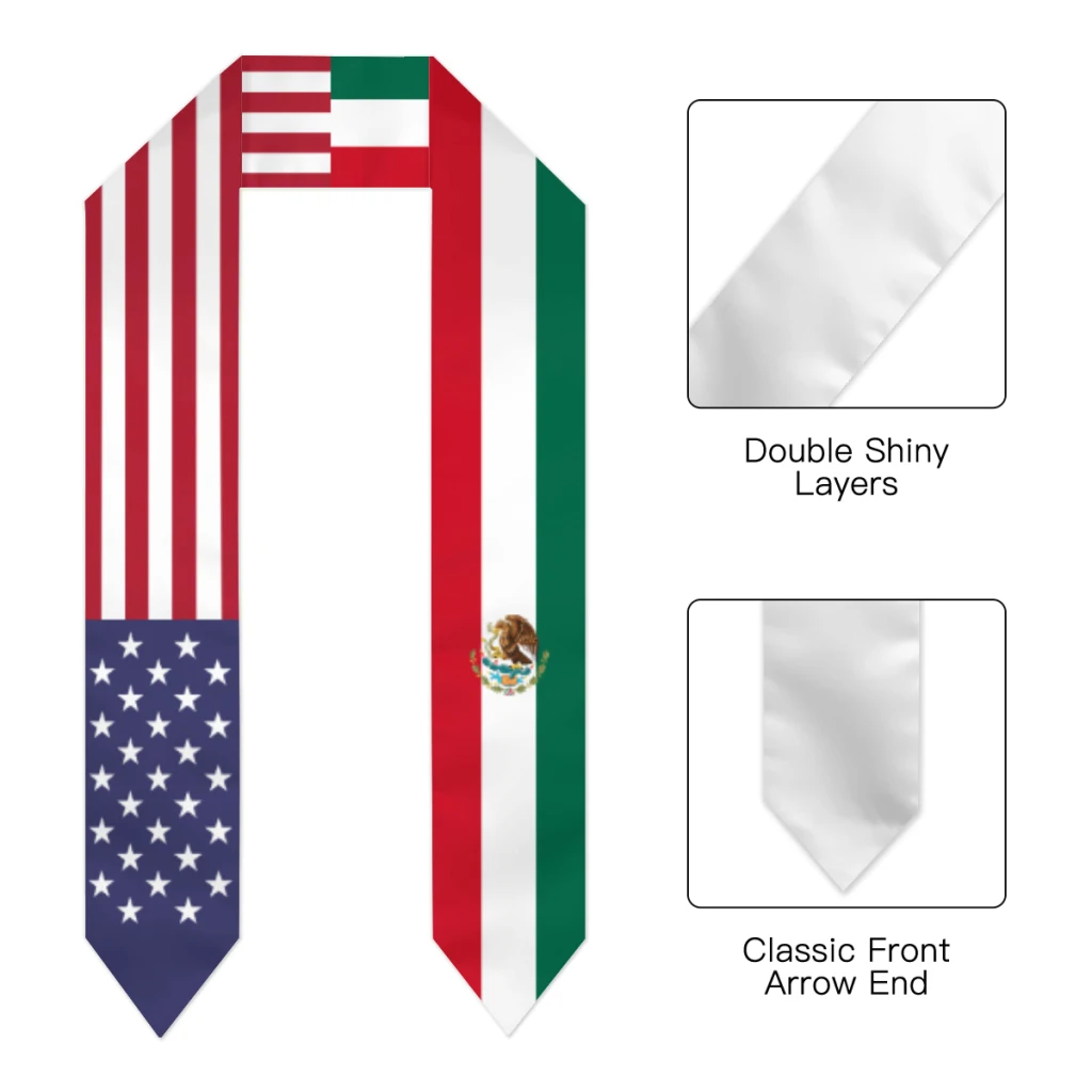 Graduation Sash Mexico & USA United States Flag Stole Shawls Graduate Wraps Scraf International Student Pride Gifts