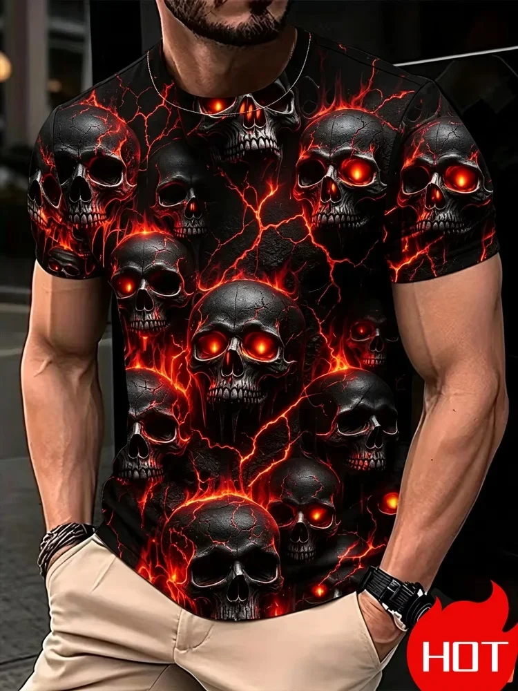 Dark Inferno Skeleton Pattern 3D Printed Men T-shirt Breathable Leisure Quick-drying for Outdoor Streetwear Style Sport Clothing