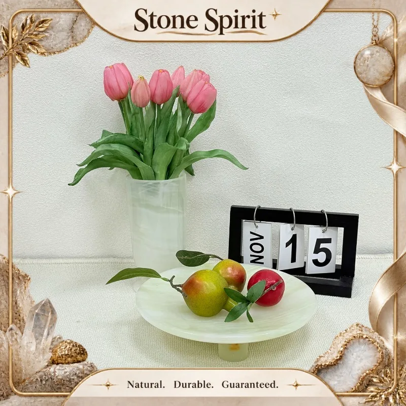 Luxury Natural Jade Stone Fruit Bowl Modern Minimalist Decorative Tray For Villa Hotel Model Home Dining Table Jewelry Organizer