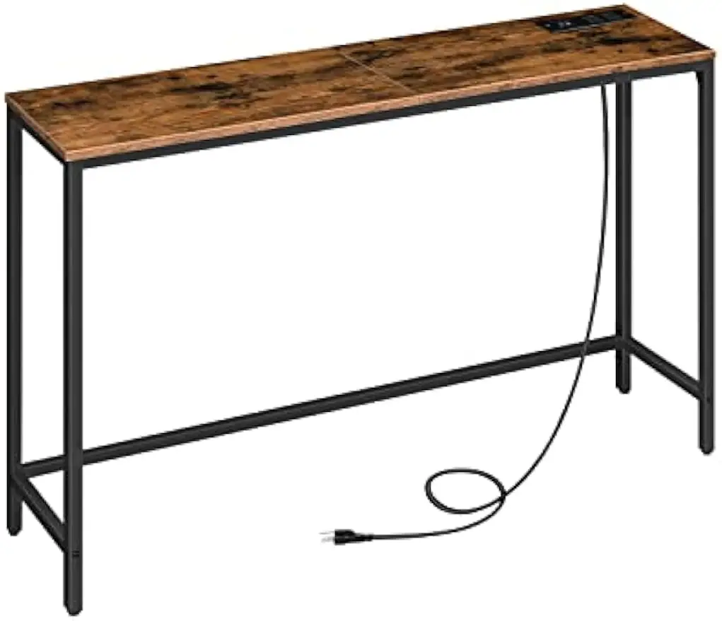 

47.2" Console Table with Power Outlets and USB Ports, Sofa Table, Narrow Entryway Table with Charging Station Behind Couch Table