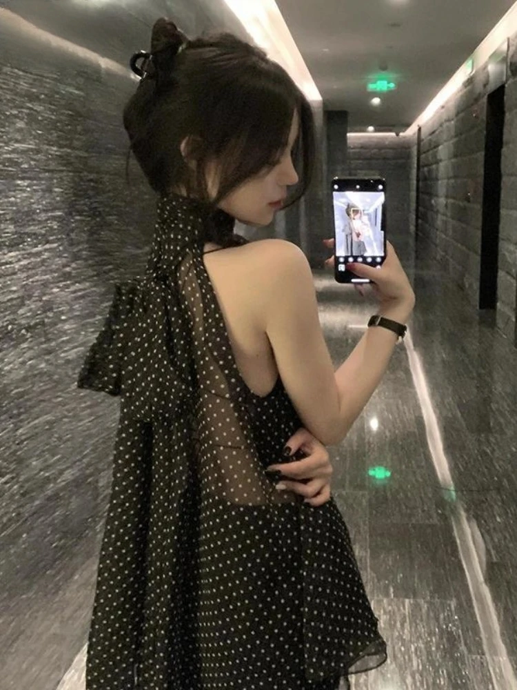 

2025 Camisas De Mujer Fashion Korean Chiffon Blouse For Women Sleeveless Polka Dots Cute Shirts Bandage Sweet Summer Blusas Tops