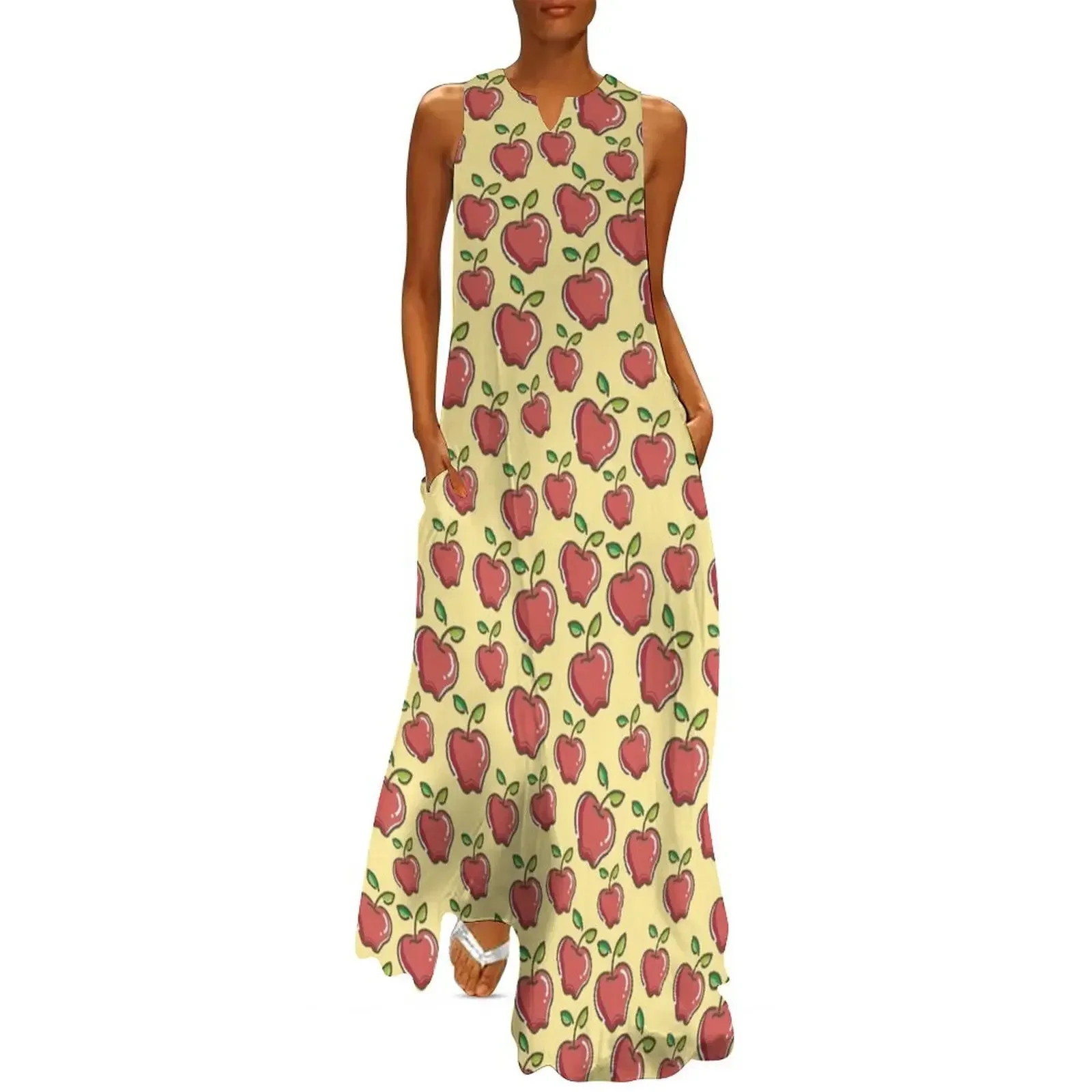 

Red, Shiny Apples Pattern Long Dress Summer dresses for women women evening dress luxury dresses Dress