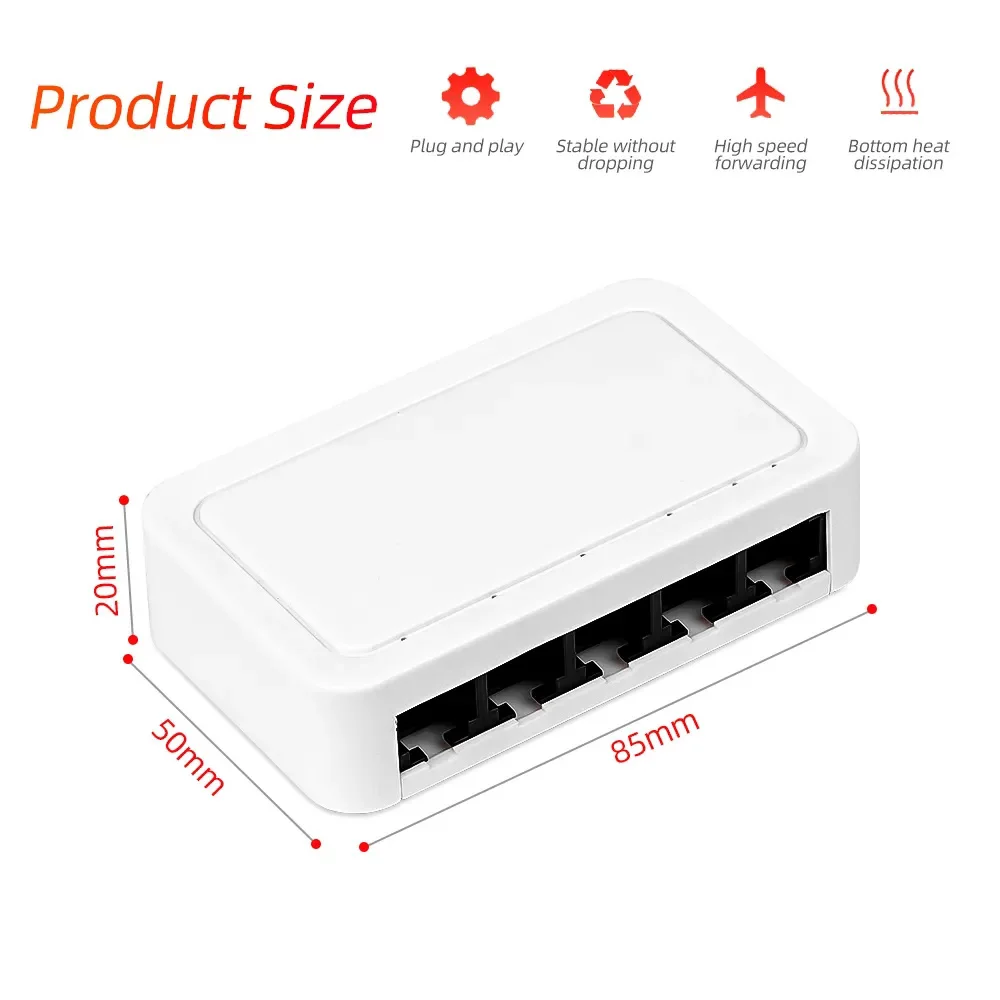 10/100 / 1000Mbps Mini Gigabit Network Switch 5 Port Ethernet Switch Internet Splitter Desktop RJ45 Hub