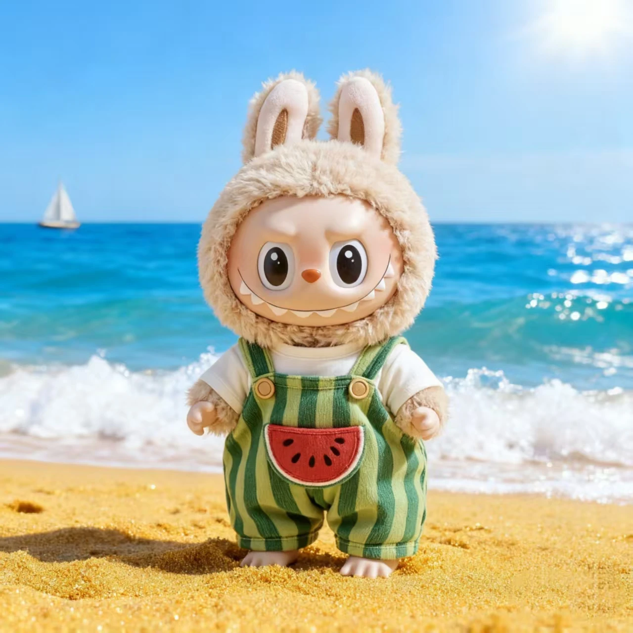 

Декоративный комбинезон в зеленую полоску с арбузной нашивкой, модный и простой, подходит для летних пляжных кукол, подходит для Labubu