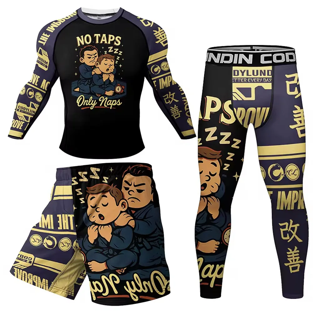 New Boxing MMA T-shirt+Leggings 4pcs/Set Men Muay Thai Martial Arts Shorts Rash Guard Compression Shirt Bjj Rashguard Sportswear