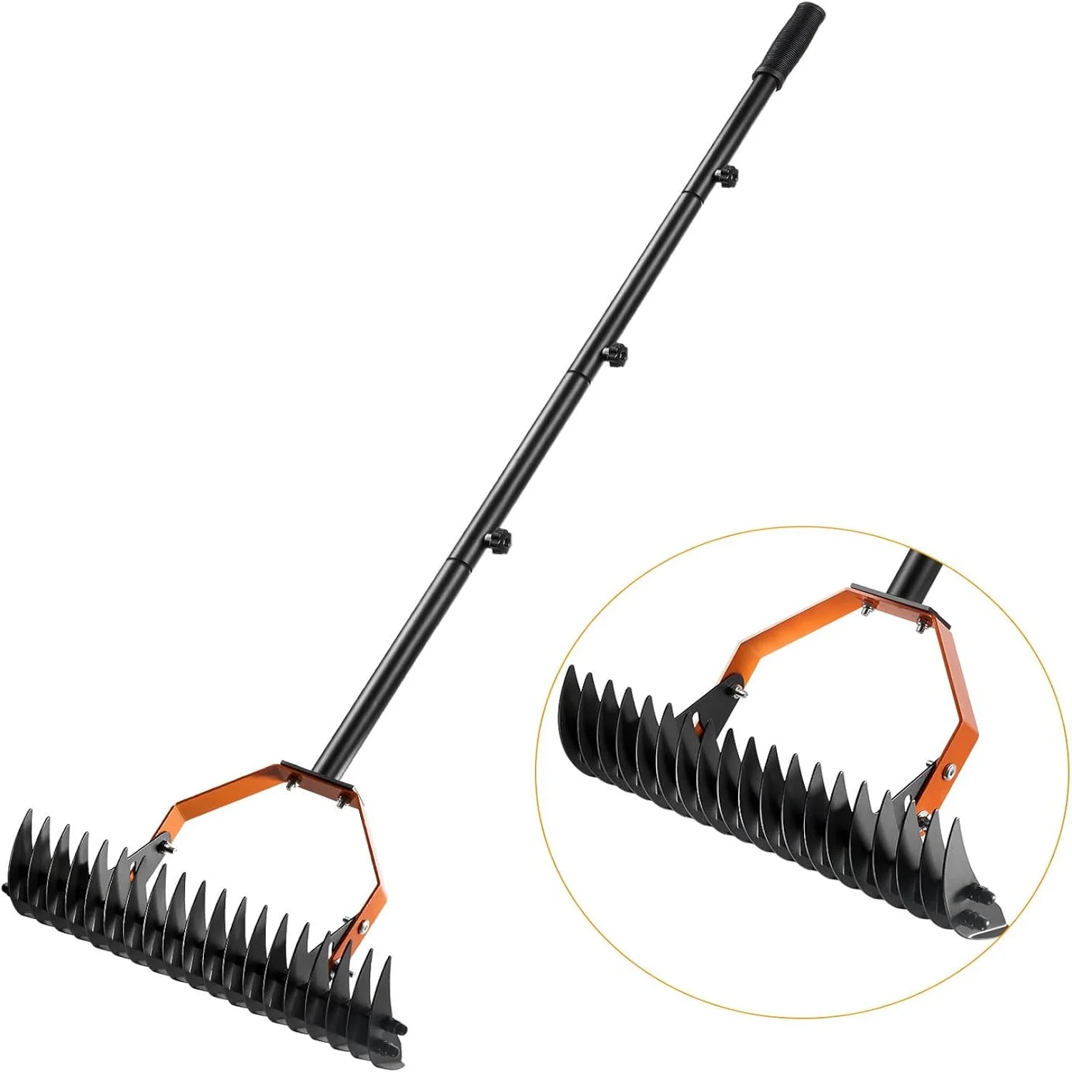 Thatch Rake, Lawn Dethatcher Rake, 13.4 Inch Wide Dethatching Rake with Detachable Handle, Metal Lawn Grass Rake for C