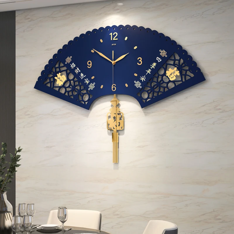 Chinese wall clock living room style new fan-shaped light luxury decorative home atmospheric