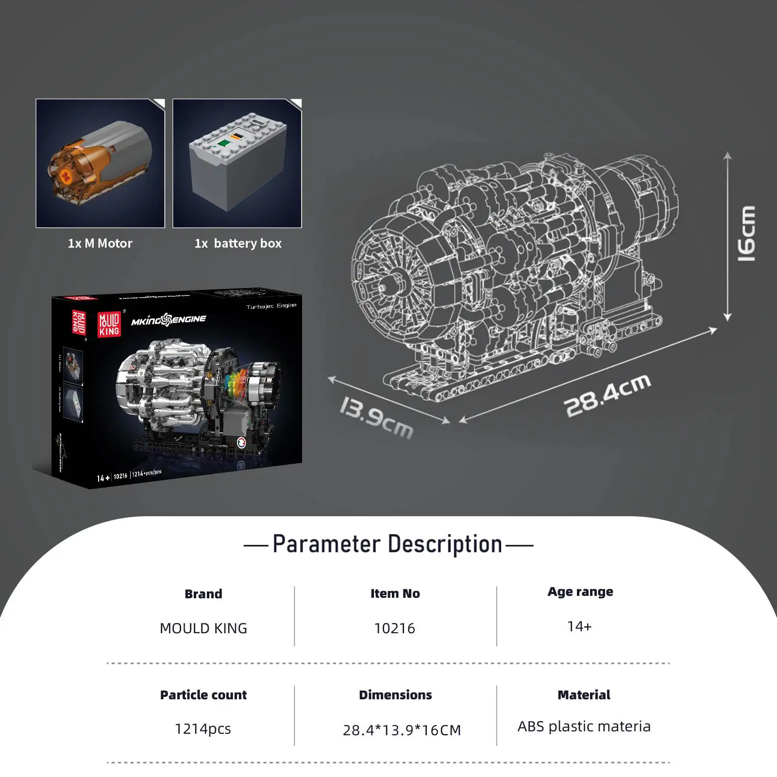 10216 1214 Piezas de Bloques de Construcción de Motor Turbojet MOC, Ladrillos de Ensamblaje de Potencia Mecánica Técnica, Juguetes Educativos de Bricolaje para Adultos