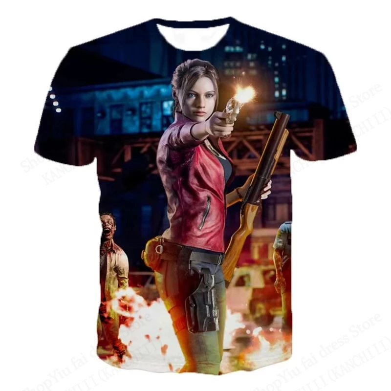 2025 New Fashion Game Resident Evil 3d Printed T-shirt Men Women T shirt Short-Sleeved Casual Top Tees Summer Graphic Tshirt Boy