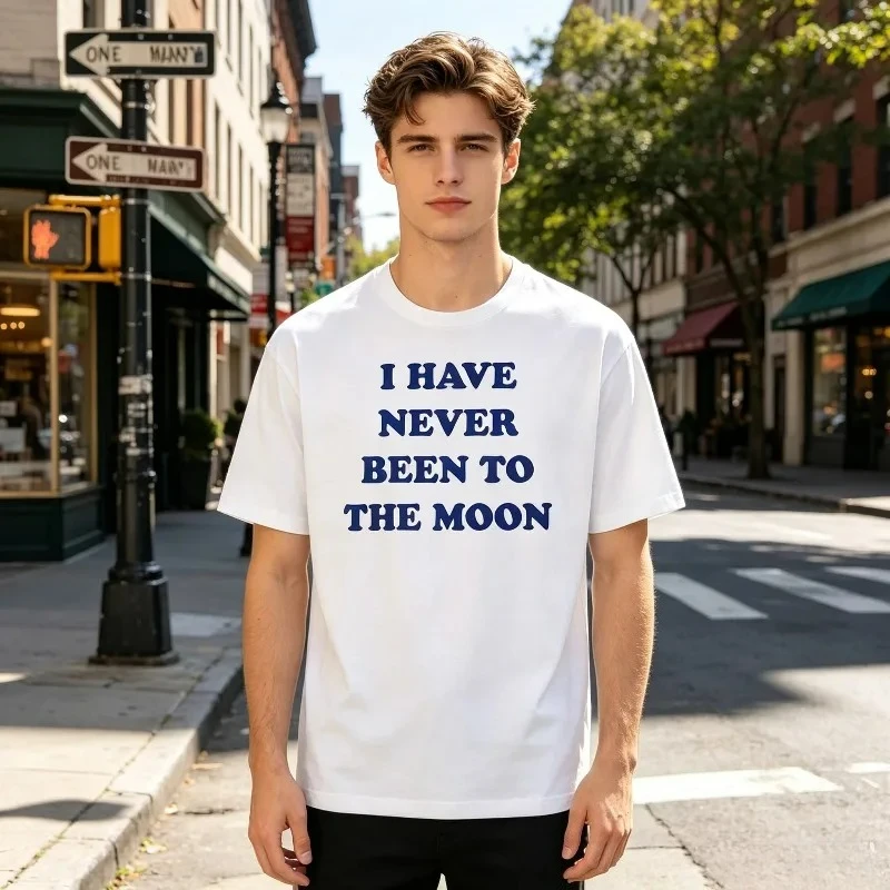 Men Streetwear T-Shirt I HAVE NEVER BEEN TO THE MOON Print CAT GPT Cat Graphic Casual Street Tee