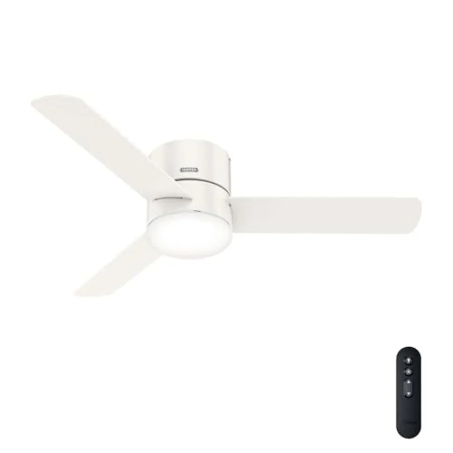 

52 inch Indoor Ceiling Fan with Light and Remote Control - For Bedroom or Living Room, Low Profile Flush Mount, White Modern Ce
