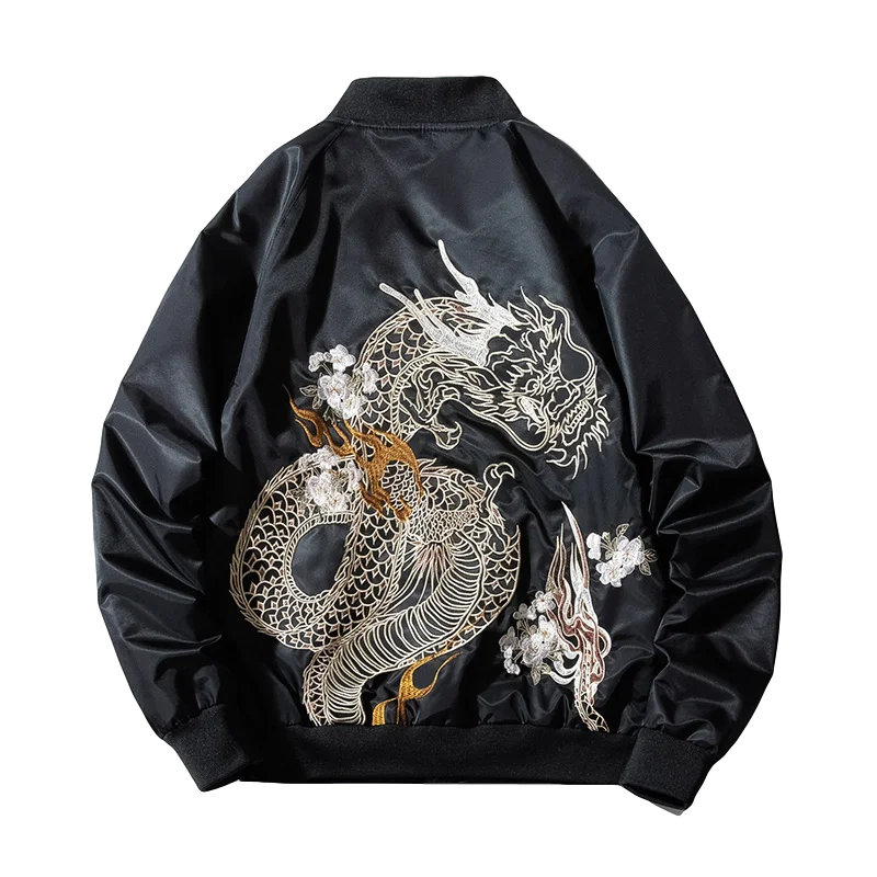 Men Spring Winter Bomber Jacket Thick Padded Dragon Embroidery Pilot Cotton Warm Hip Hop Coat Sukajan Baseball Jackets 2025