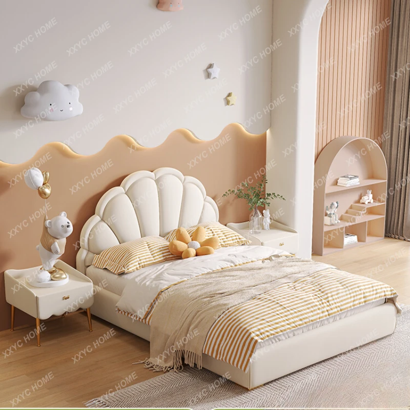 Petal Children's Bed Modern Simple Girl Princess Bed Girls' Bed Cream Style Fabric Bed High Box Storage Bed