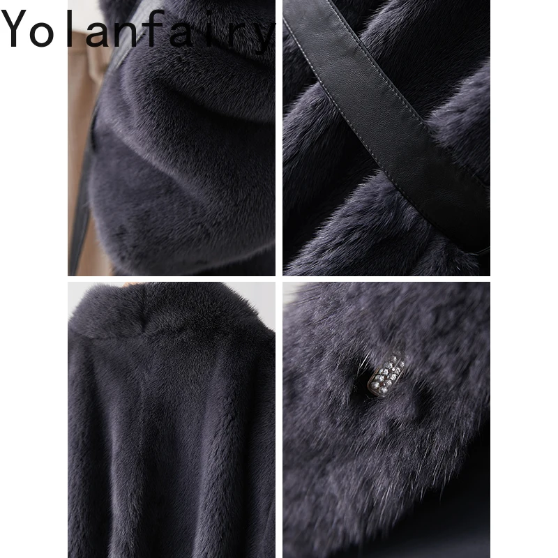 YOLANFAIRY Imported Natural Fur Coat Woman Luxury Winter 2025 Whole Mink Fur Jacket Mid-length Women Clothing Fur Coats Jackets