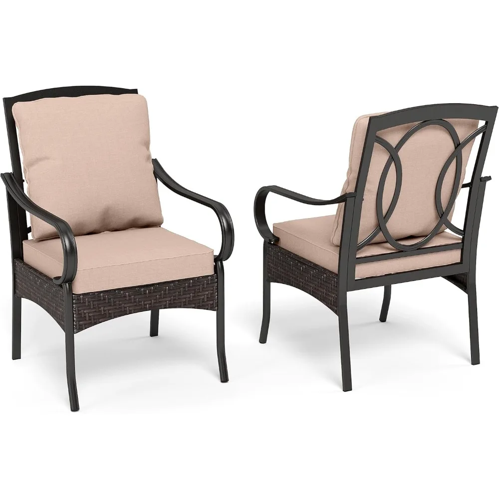 

Patio Dining Chairs Set of 2, Extra Wide Heavy Duty Outdoor Furniture Chair with All-Weather Metal Wicker Frame & Cushions