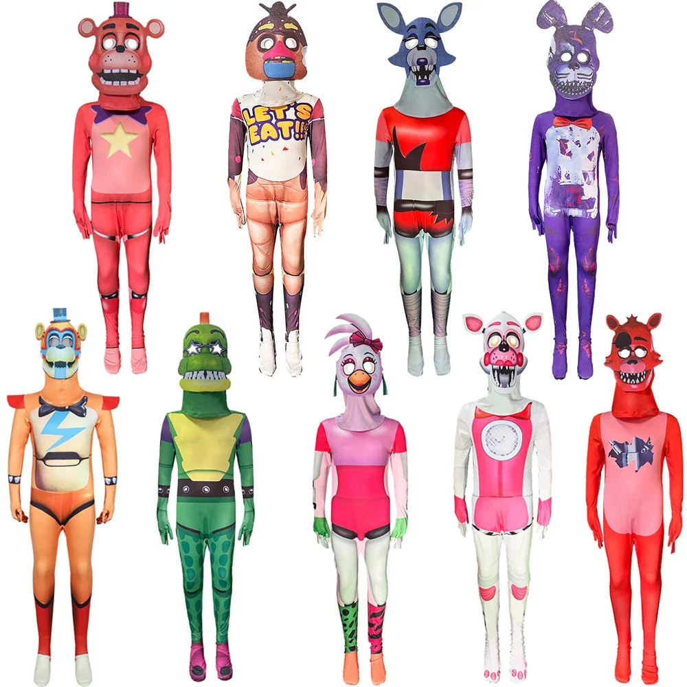 Jeu Freddy's Five Nights Cosplay Costume pour enfants, batterie, masque, ensemble complet, jeux d'horreur, jouet ours, combinaisons de jeu, fête d'Halloween