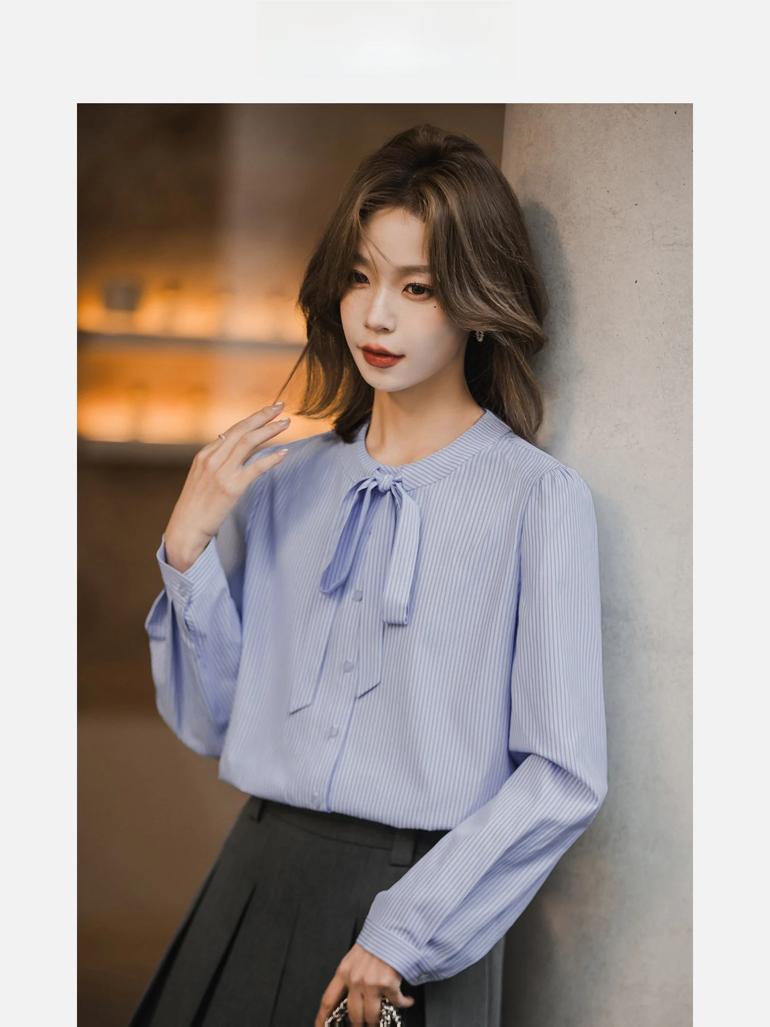 

Новая женская блузка для повседневной носки, в полоску, с бантом, из смесового полиэстера и хлопка, укороченная, на пуговицах, весна