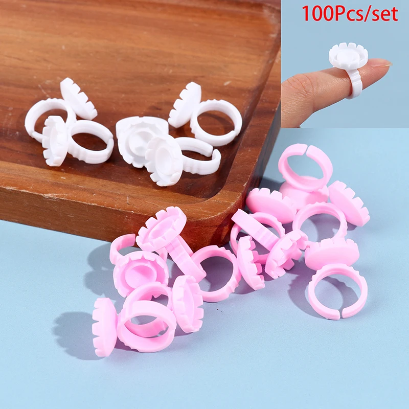 

100Pcs Disposable Eyelash Extension Rings Lash Glue Fan Cup Finger Holder Fans