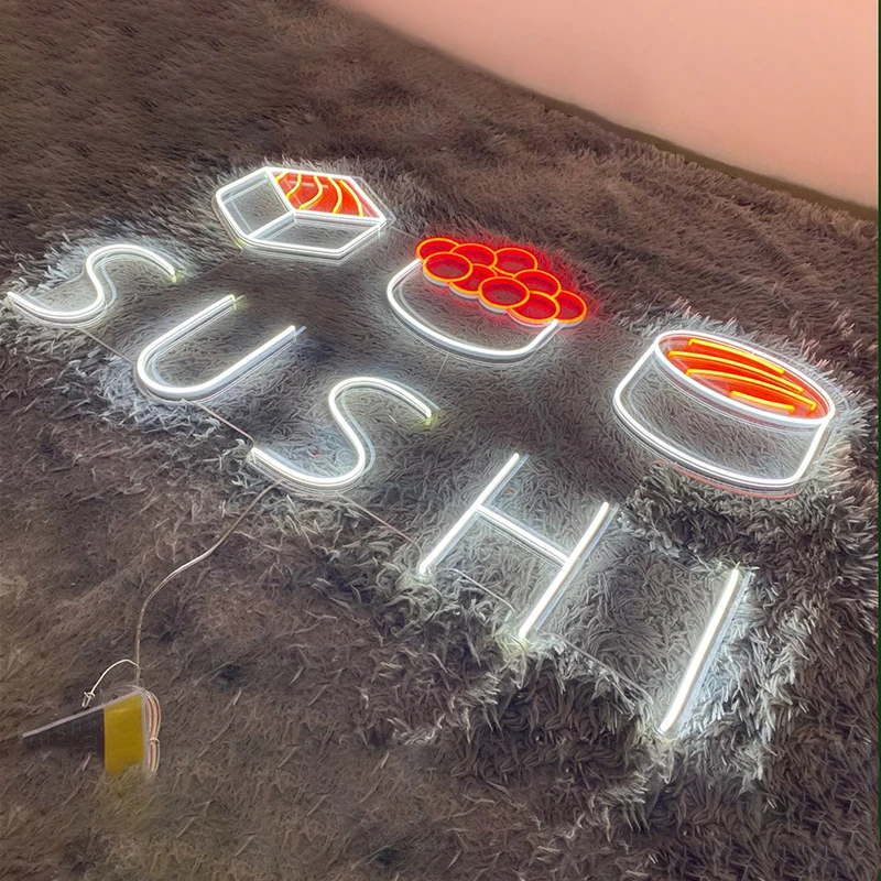 Imagem -03 - Sushi Logo Restaurant Neon Sign Led Decoração de Logotipo Sashimi Hanging Night Light Decoração de Parede Japonês