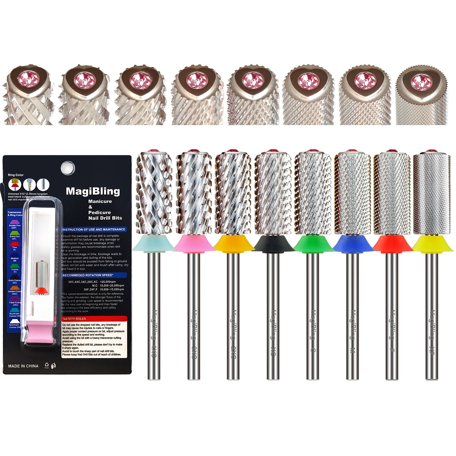 

MagiBling Pink Diamond Top Large Barrel Carbide Nail Drill Bit Cutter Left Right Hand Available Soft Gel Polishing Remover 3/32"