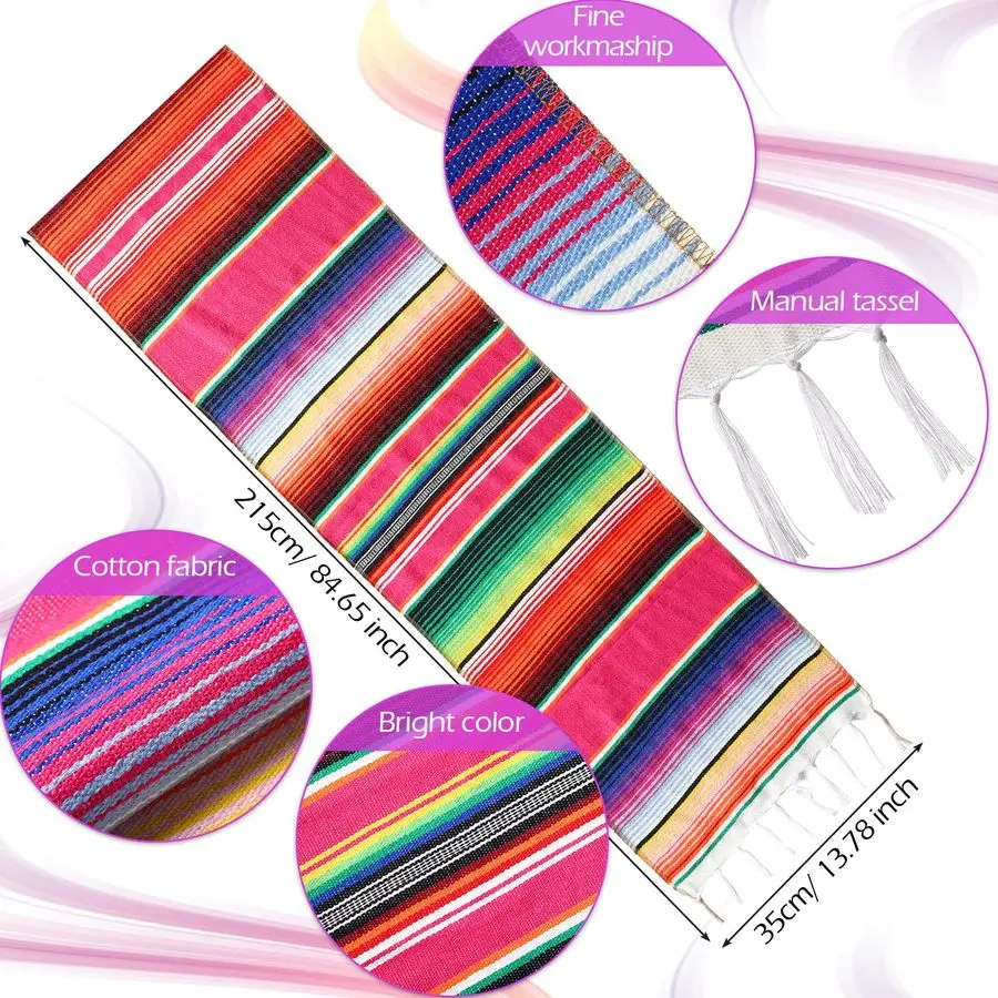 

12 шт. мексиканских настольных дорожек 14 x 84 дюйма, декоративные хлопковые дорожки-серапе с бахромой для украшения стола