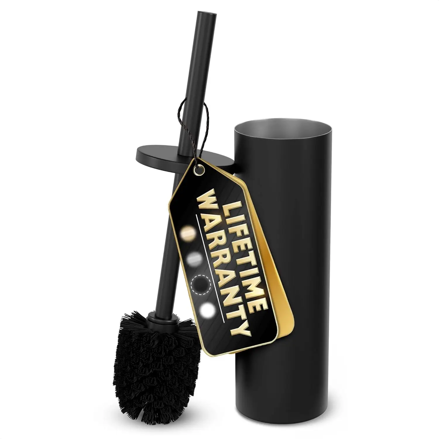 

Black Toilet Brush and Holder Set - Scratch Resistant, Replaceable Head, Splash Protection Compact Design for Effective Cleaning