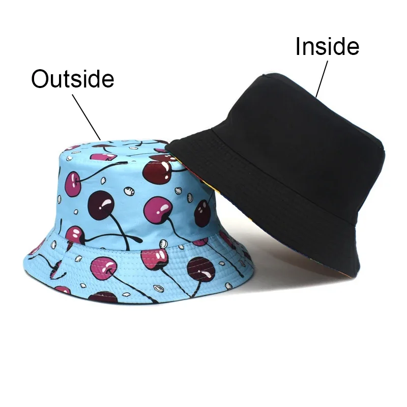 Sombrero de pescador con estampado de frutas ámbar, gorro de pescador con estampado de cereza, Reversible de doble cara, 58cm, para exteriores, verano, nuevo estilo, 2023