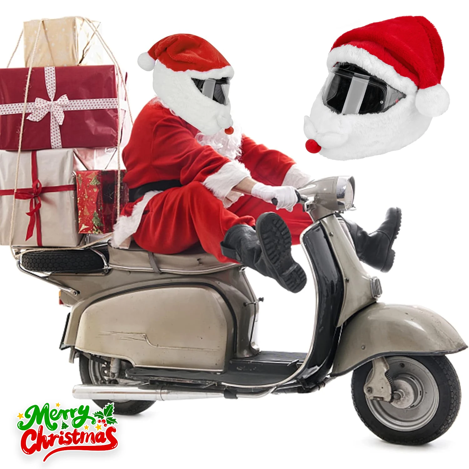 

Claus Motorcycle Helmet Cover Festive Nativity Scene Design Weatherproof Christmas Helmet Decoration for Holiday Riders Women
