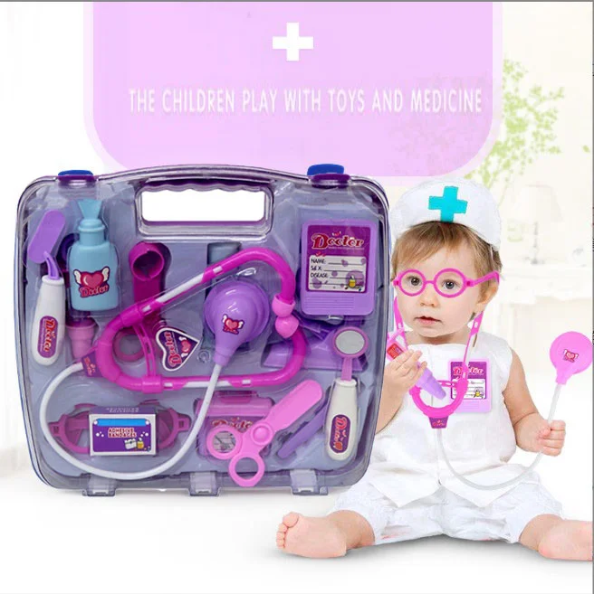 14 pçs crianças roupas médico conjunto brinquedos fingir jogar dr kit quebra-cabeça educacional médico roxo escritório