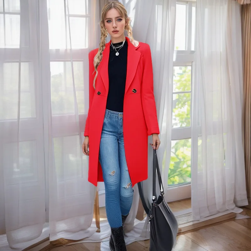 Elegant Long Single-breasted Woolen Women's Coat with Waist-cinching Belt and Double-breasted Design for Autumn and Winter