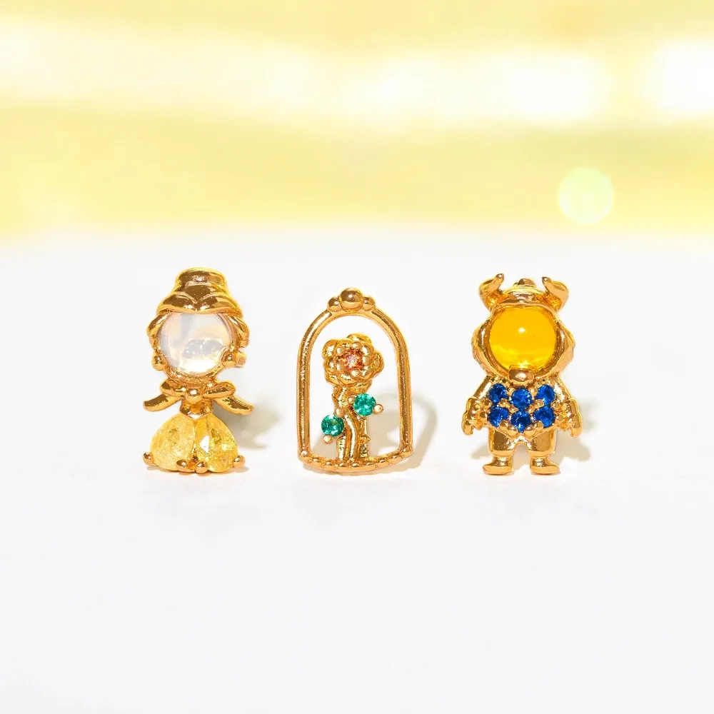 Seulement 3Pcs Set Hypoallergenic Beauty and The Beast Earrings for Women Charm Rose Princess Party Jewelry Set
