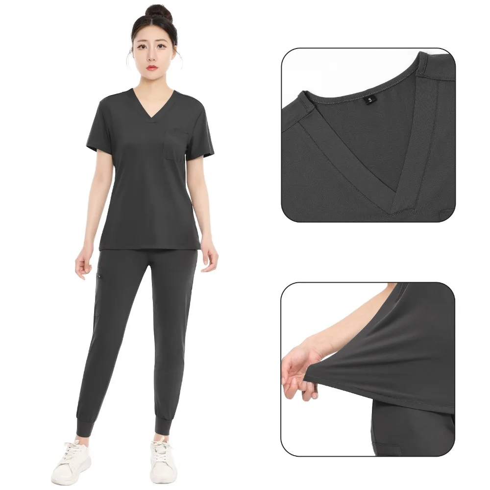 

Elastic Quick-Dry Scrubs Set - Short-Sleeve Summer Uniform for Doctors/Nurses (2-Piece Moisture-Wicking & Antibacterial)