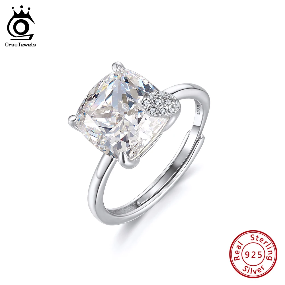 

ORSA JEWELS 925 Silver Luxury Zircon Open Rings Cubic Zirconia Square Shape Charm Adjustable Finger Ring Wedding Jewelry LZR44
