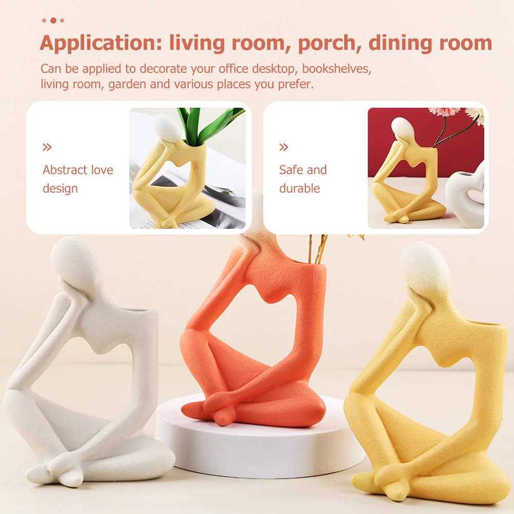 

Thinker Ceramic Flower Vase Artistic Desktop Flower Pot Home Office Hydroponics Container Abstract Decoration Ornament