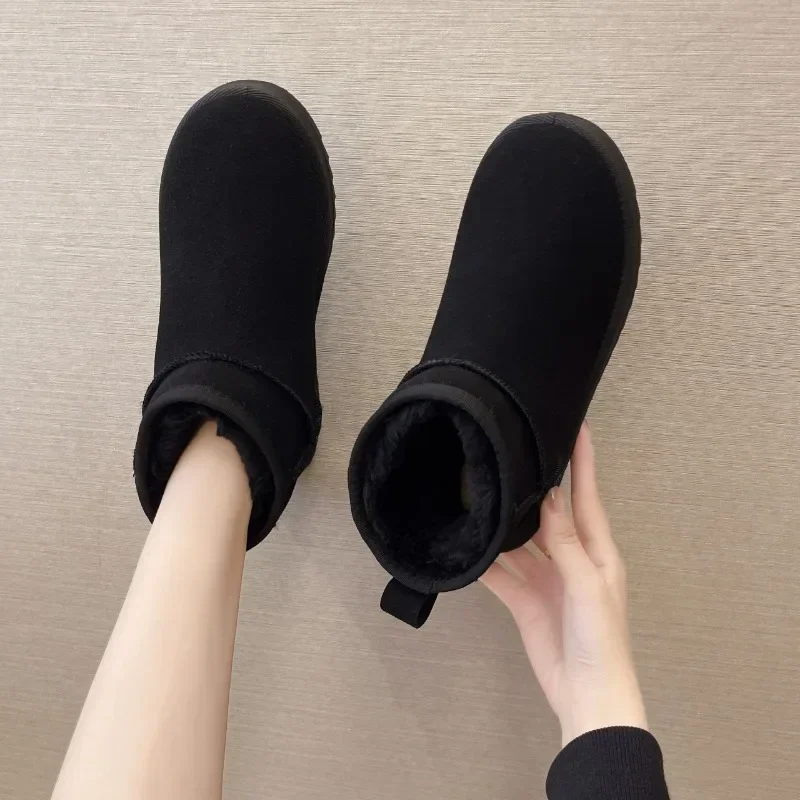 Women\'s Shoes Australian Boots Winter Footwear Round Toe Flat Heel Boots-Women Fashion Snow Low Ladies Ankle Cotton 36-42