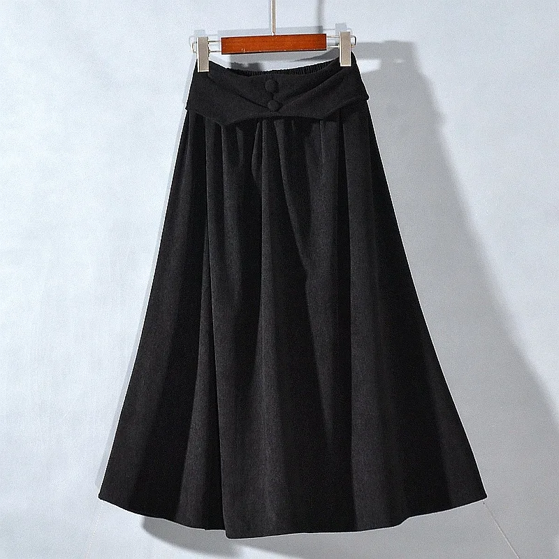 Solid Color Corduroy Skirt for Women High Waist Mid-length Thick A-line Skirt Autumn Winter Female Casual Long Skirts