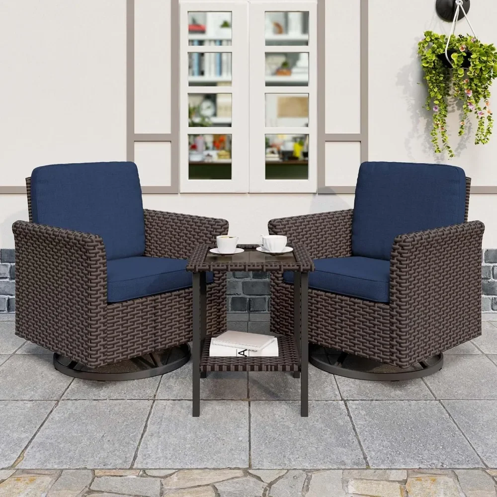 

3 Pieces Patio Furniture Set, Swivel Glide Chairs with Rattan Side Table and Thick Cushions for Patio, Deck, Yard, Garden